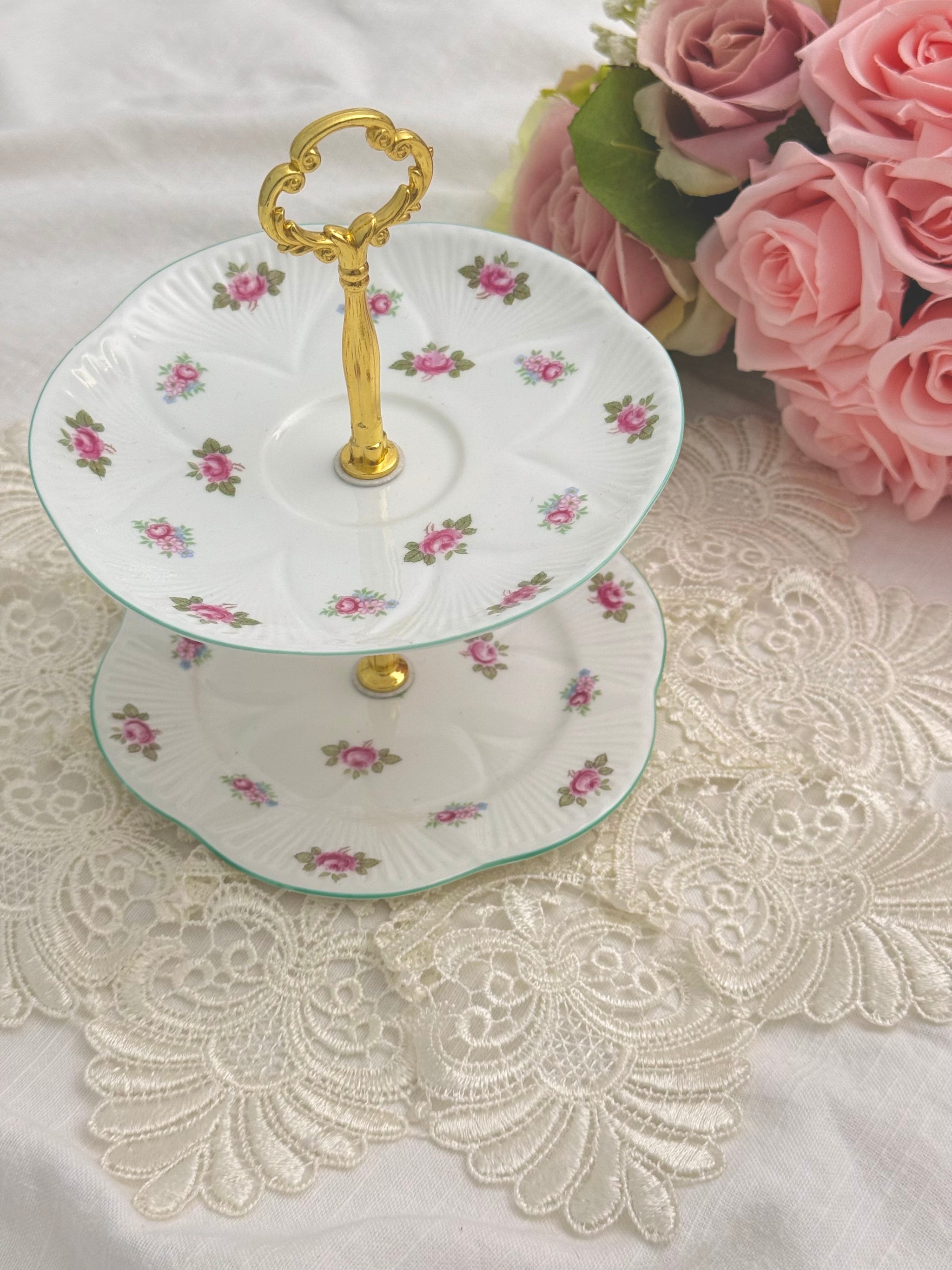 シェリー ブライダルローズ ピンクローズの可愛いティーセット 大皿